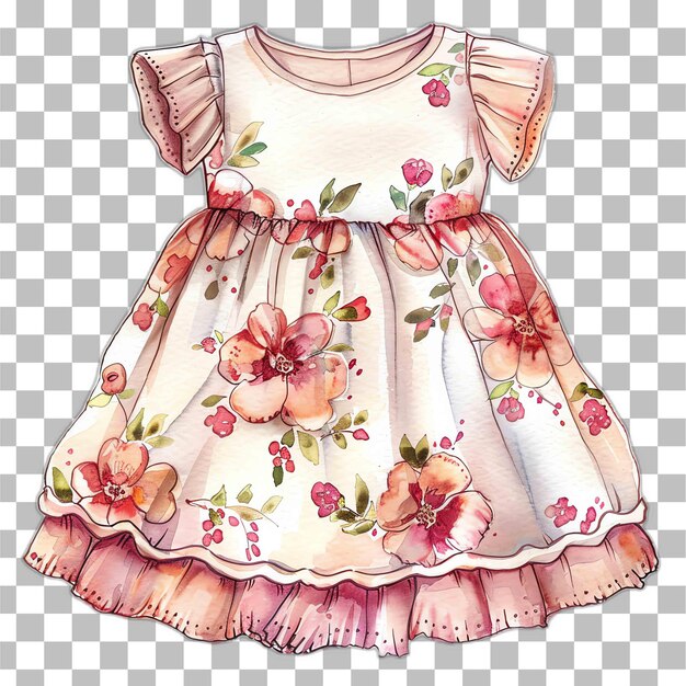 PSD 분홍색 꽃 패턴을 가진 아기 드레스 수채화 유치원