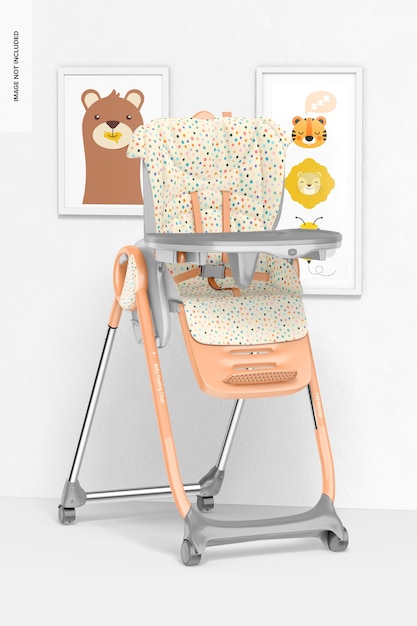 PSD baby feeding chair mockup, perspective