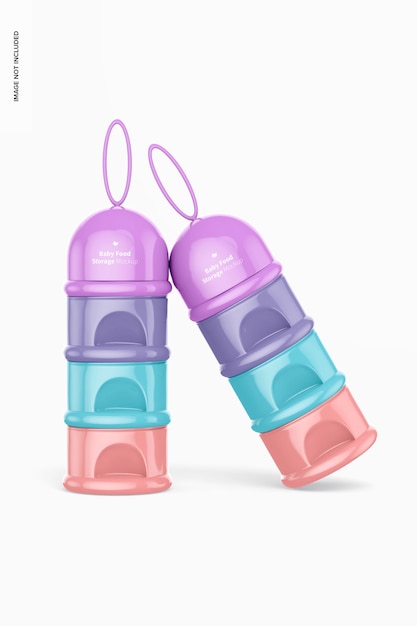 PSD baby food portable storages mockup, leaned