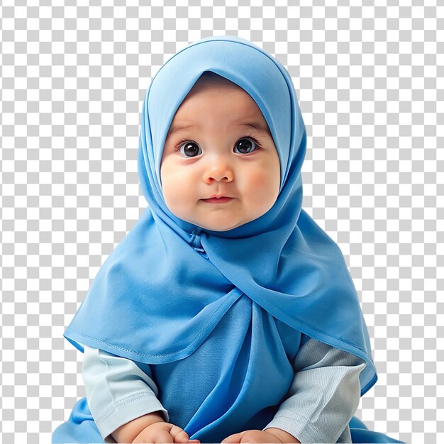 PSD baby girl wearing blue hijab isolated on transparent background