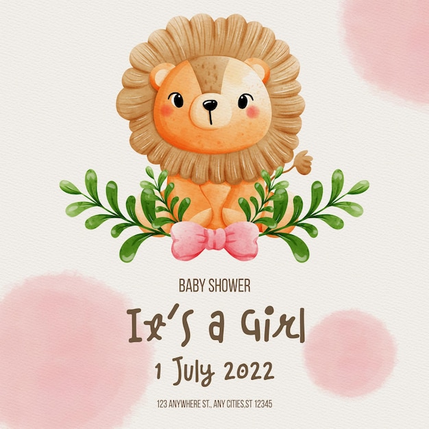 PSD baby girl with safari animal template baby shower template