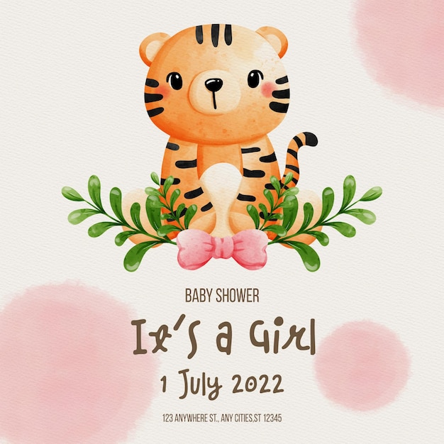 PSD baby girl with safari animal template baby shower template