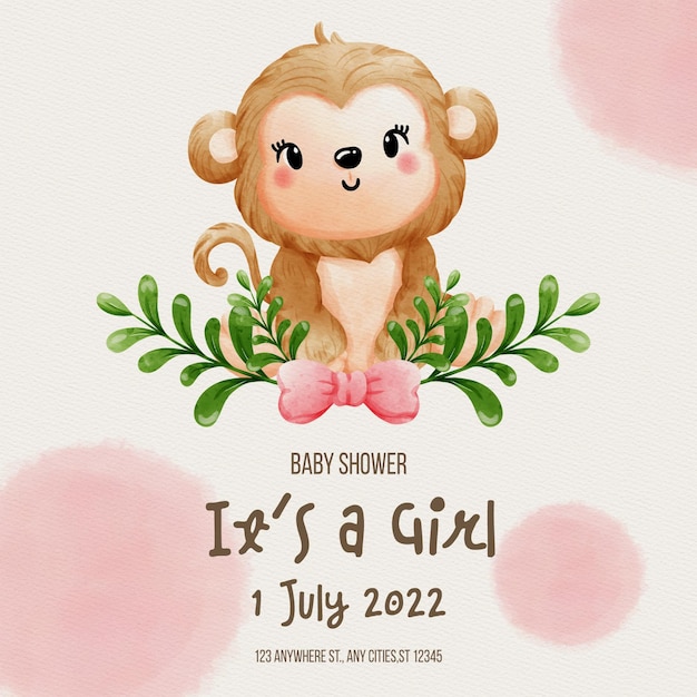 baby girl with safari animal template baby shower template