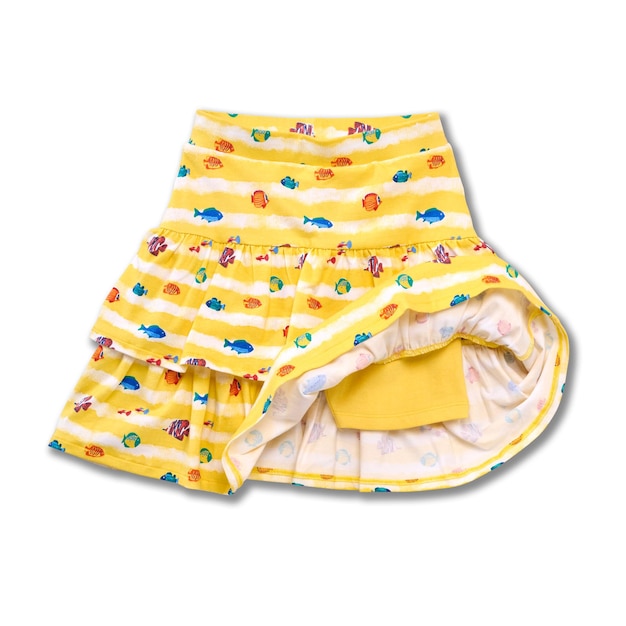 PSD baby girls summer wear yellow printed skirt front view