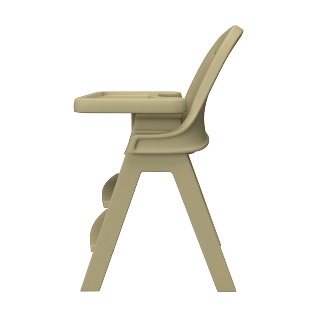 Baby high chair cream colour for feeding. seat seen left side.