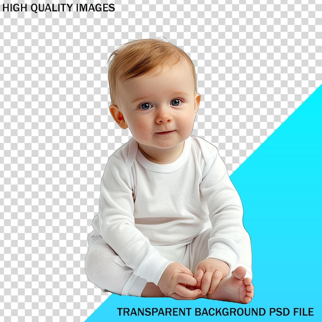 PSD a baby is sitting on a blue and white background with a blue background