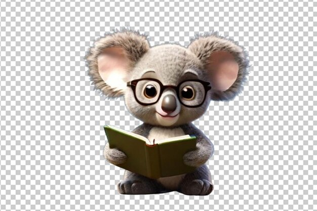 PSD baby koala 3d cartoon character reading a book