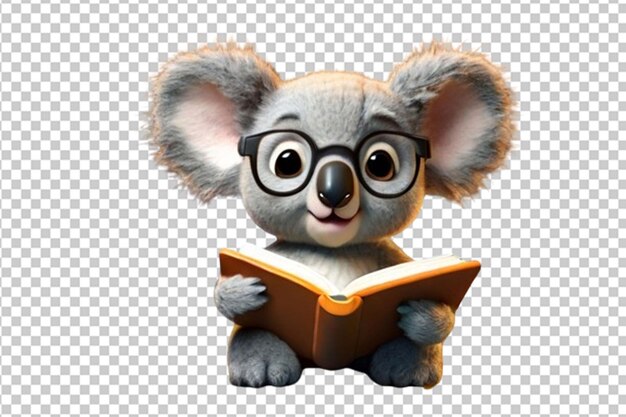 PSD baby koala 3d cartoon character reading a book