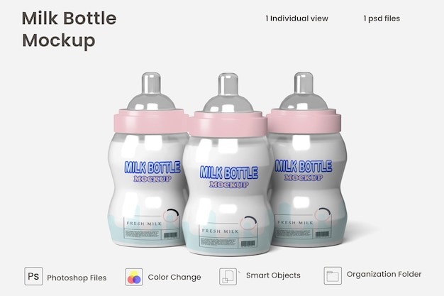 Дизайн макета детской бутылочки с молоком premium psd