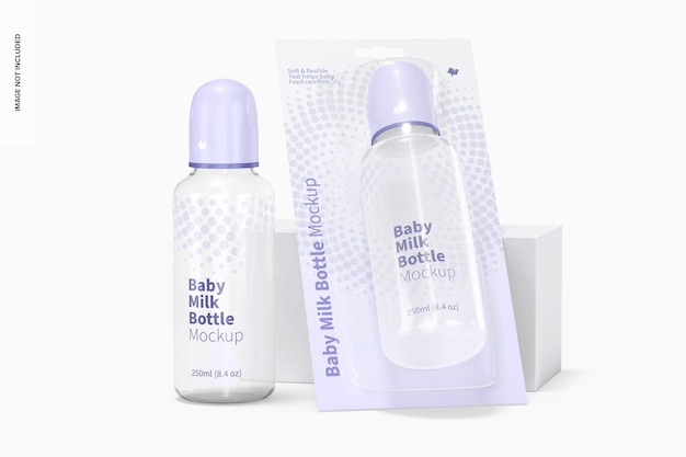 Baby milk bottle mockup, leaned