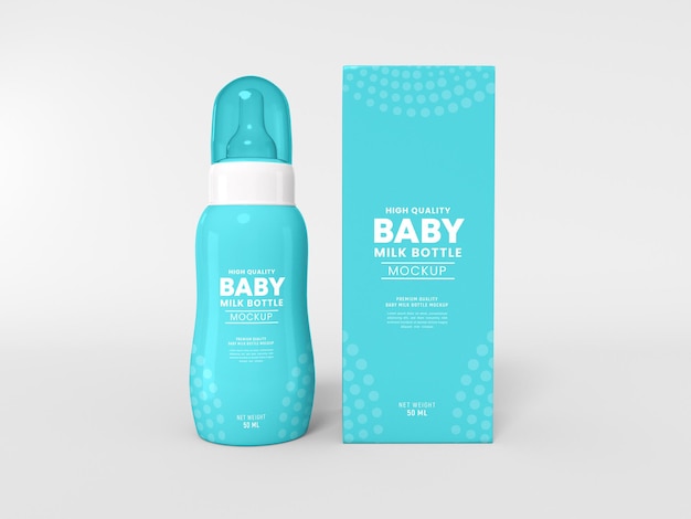 Baby milk bottle with box mockup