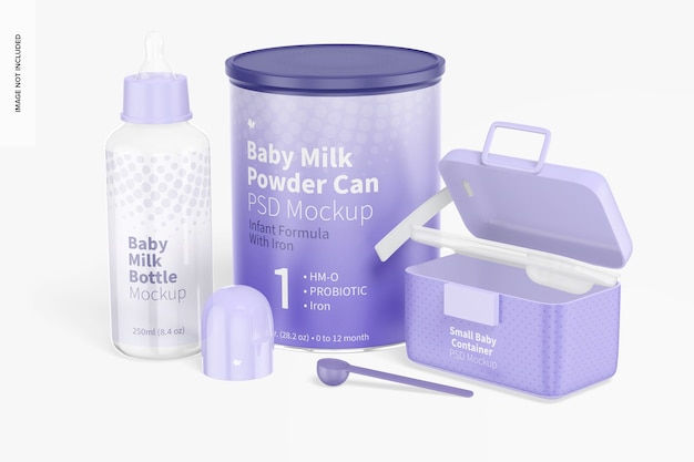 PSD baby milk bottles scene mockup