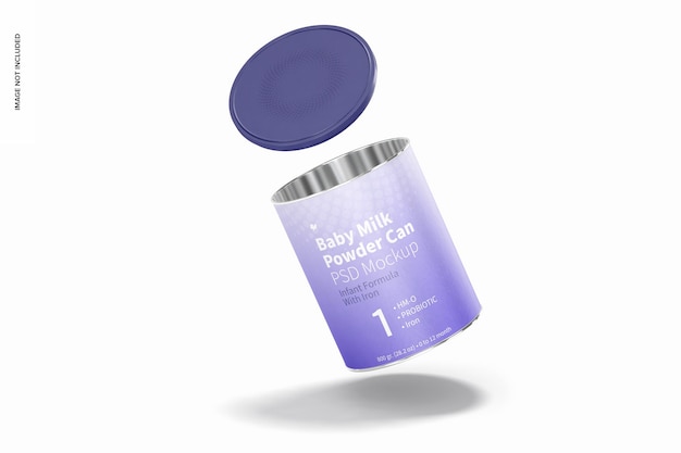 PSD baby milk powder can mockup, floating