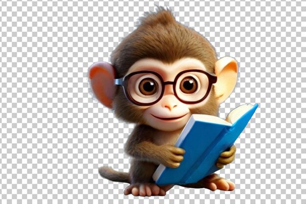 PSD baby monkey 3d cartoon reading book