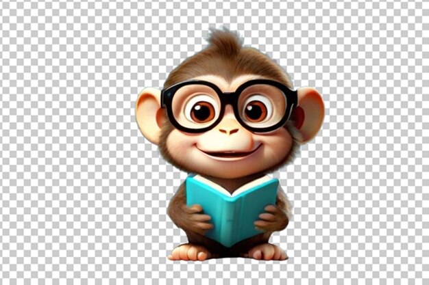PSD baby monkey 3d cartoon reading book