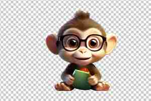 PSD baby monkey 3d cartoon reading book