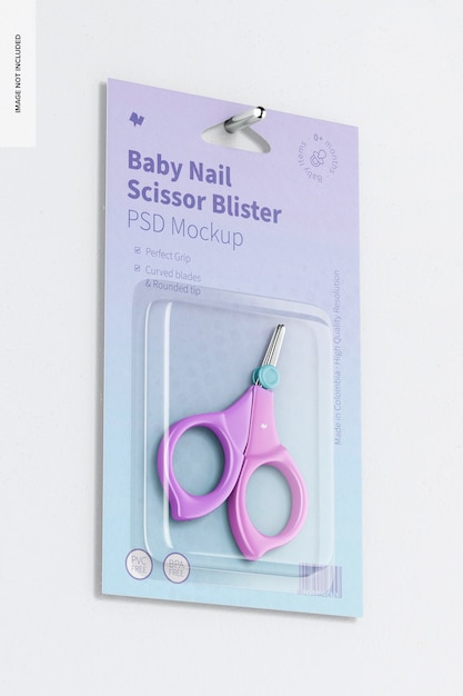 Baby nail scissor blister mockup, hanging