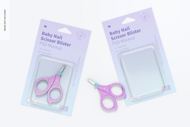 Baby nail scissor blister mockup, top view