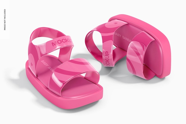 Baby plastic sandals mockup, standing and dropped