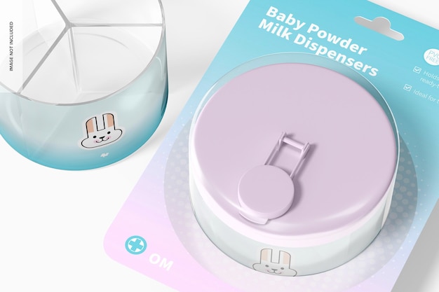 PSD baby powder milk dispenser blister mockup, close up