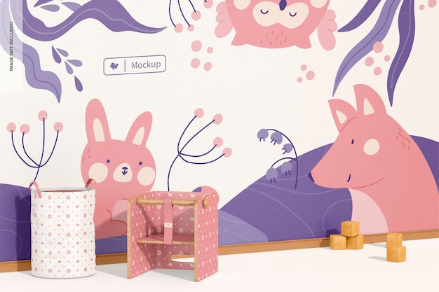 Baby Room Wall Mockup, Perspective View