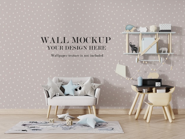 Mockup di parete della stanza del bambino con accessori