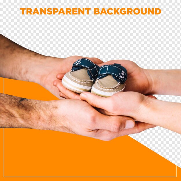 Baby Shoes in Hands with transparent background