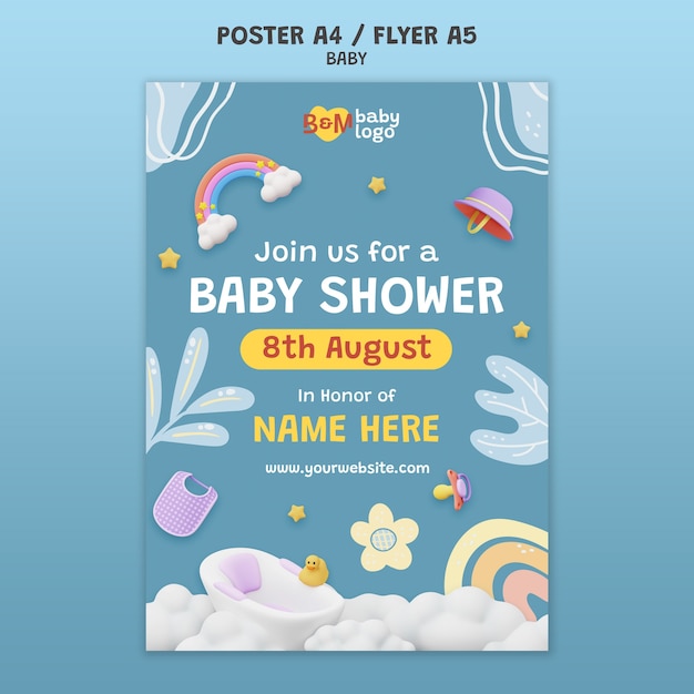 PSD baby shower viering poster sjabloon