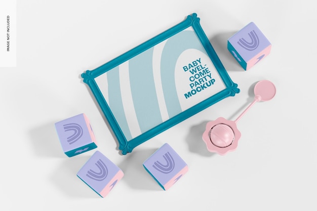 PSD baby shower welcome sign mockup, prospettiva