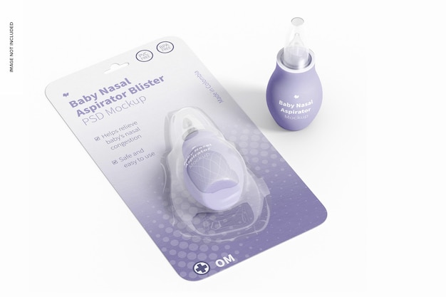 Baby silicone nasal aspirator blister mockup, top view