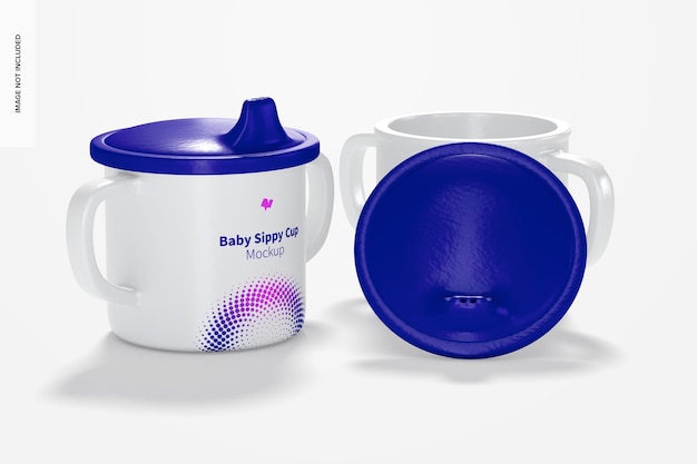 PSD baby sippy cup mockup, opened and closed