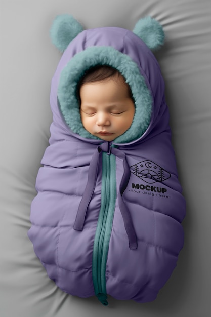 PSD baby in sleeping bag mockup