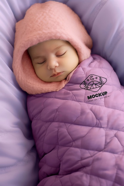 PSD baby in sleeping bag mockup