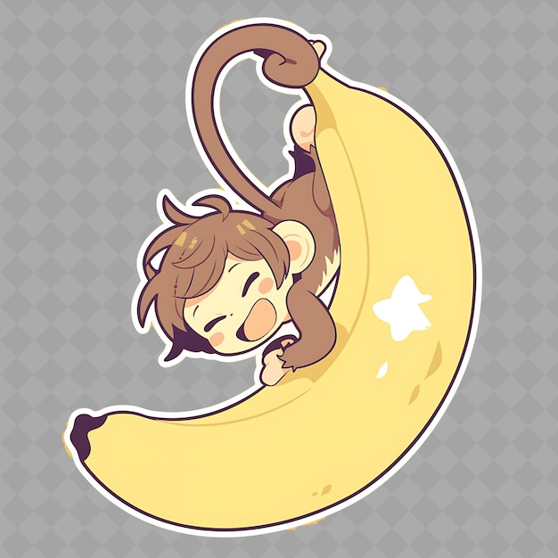 PSD a baby sleeping on a yellow banana with a girl on it