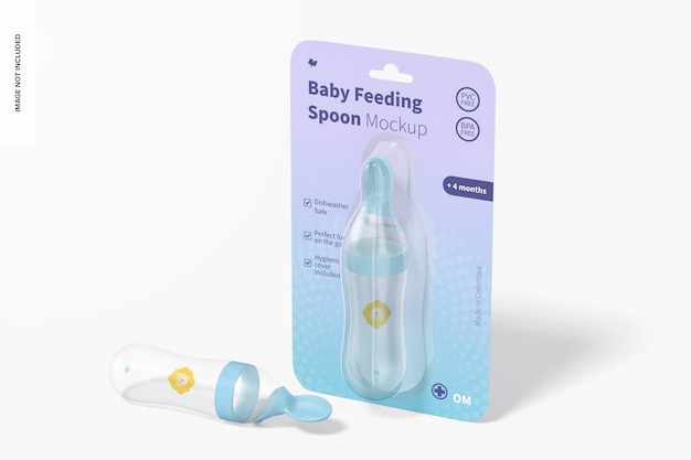 Baby squeeze feeding spoon blisters mockup