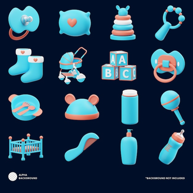 PSD baby stuff 3d icon set