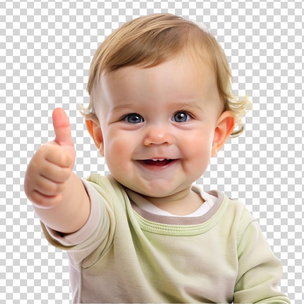 Baby toddler kid giving thumbs up isolated on transparent background