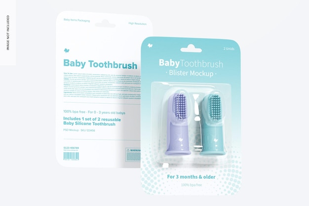 Baby toothbrush blister mockup, front and back view