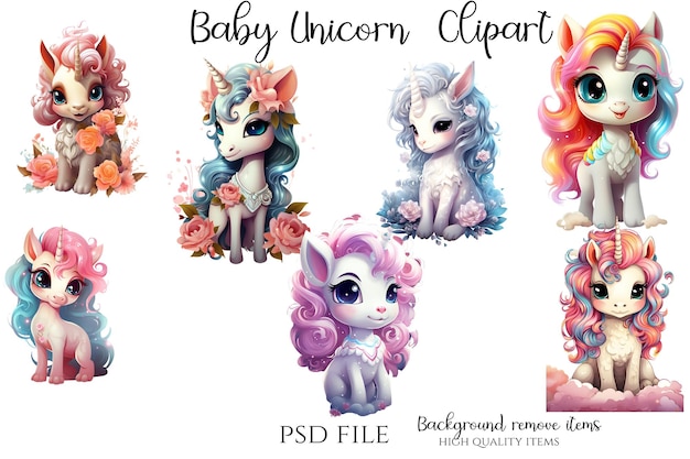 PSD baby unicorn clipart unicorn illustrazione grafica