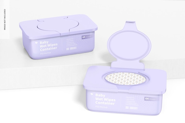 Baby Wet Wipes Containers Mockup, Perspective