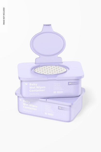 Baby wet wipes containers mockup, stacked