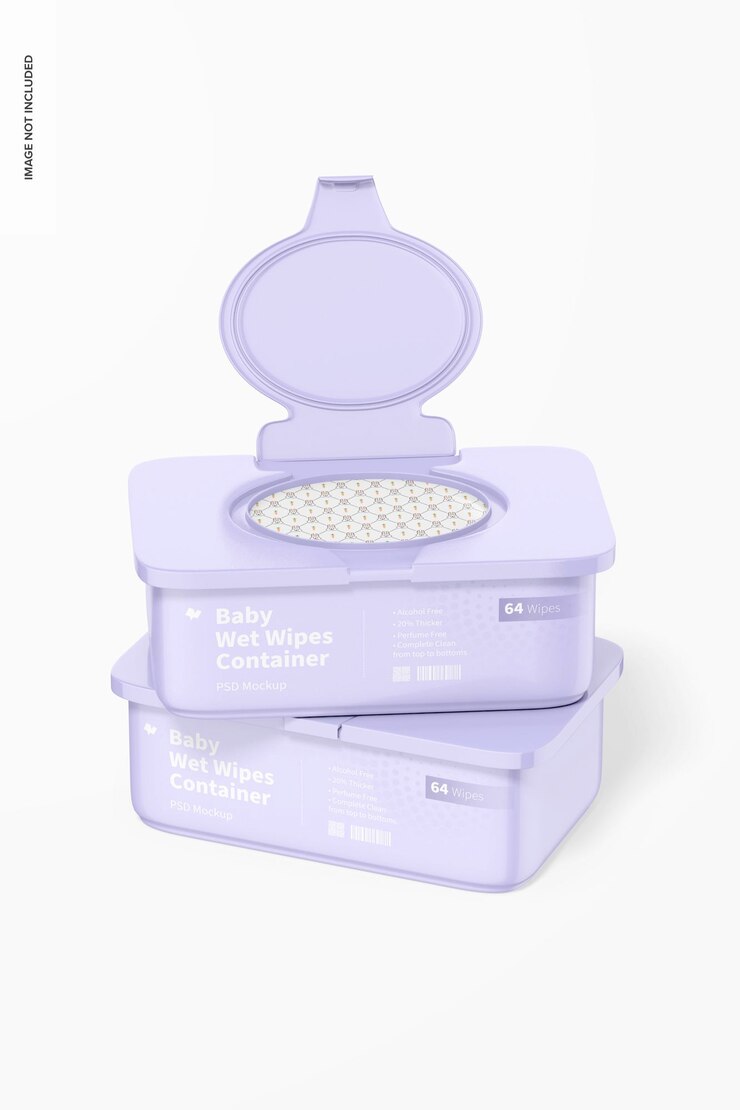 PSD baby wet wipes containers mockup, stacked