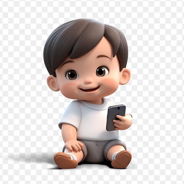 PSD a baby with a phone that says  baby  on the screen