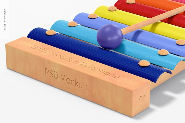 PSD baby wooden xylophone mockup, close up