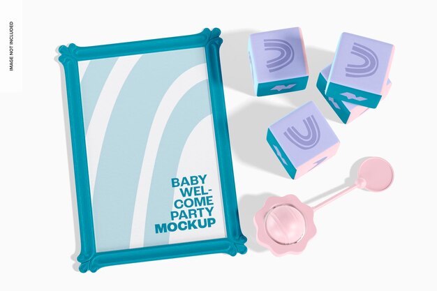 PSD babydouche welkomstbord mockup, hoge hoekmening