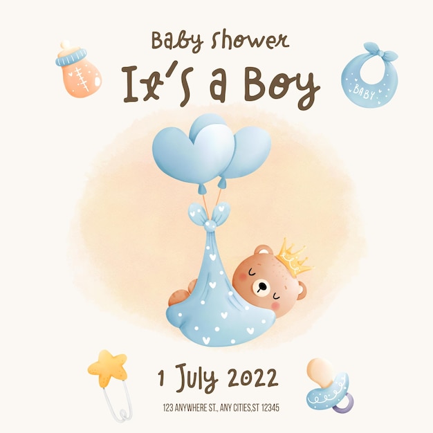 PSD babyshower het is een jongen sjabloonuitnodiging