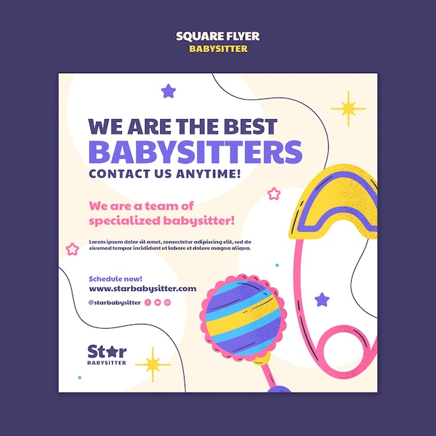 PSD babysitter baan vierkant flyer sjabloon