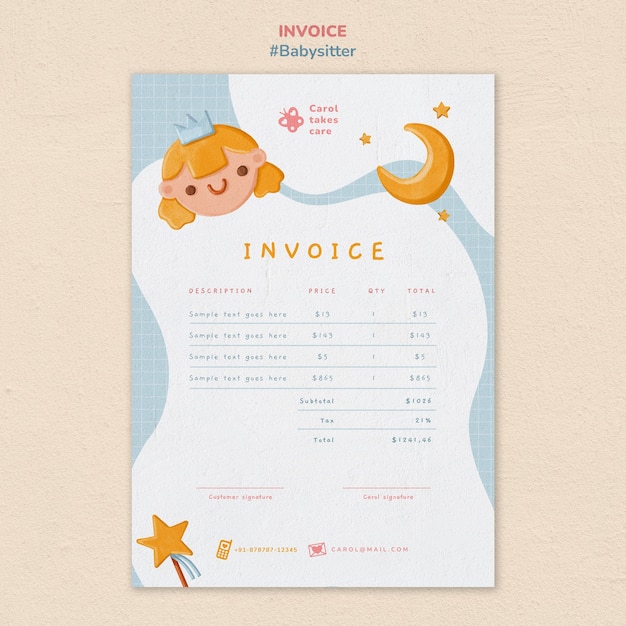 PSD babysitter job invoice template