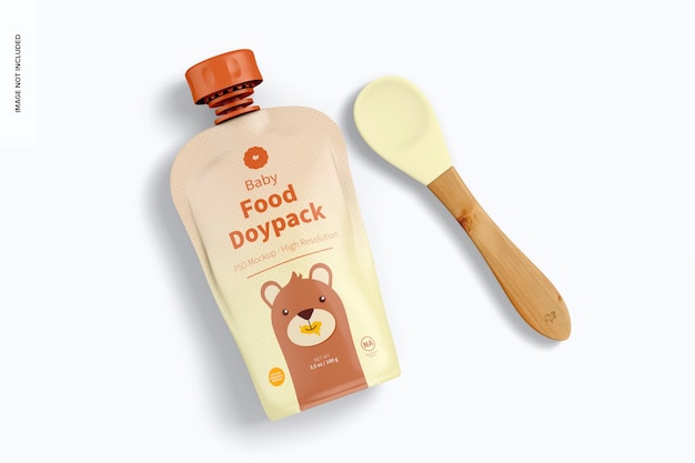 Babyvoeding doypack en lepel mockup