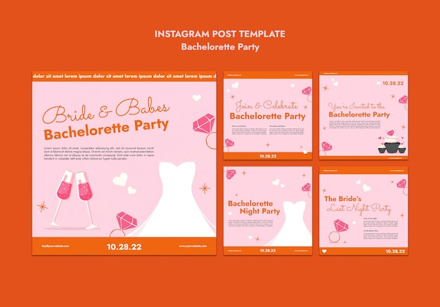 Bachelorette party instagram posts collection with drinks